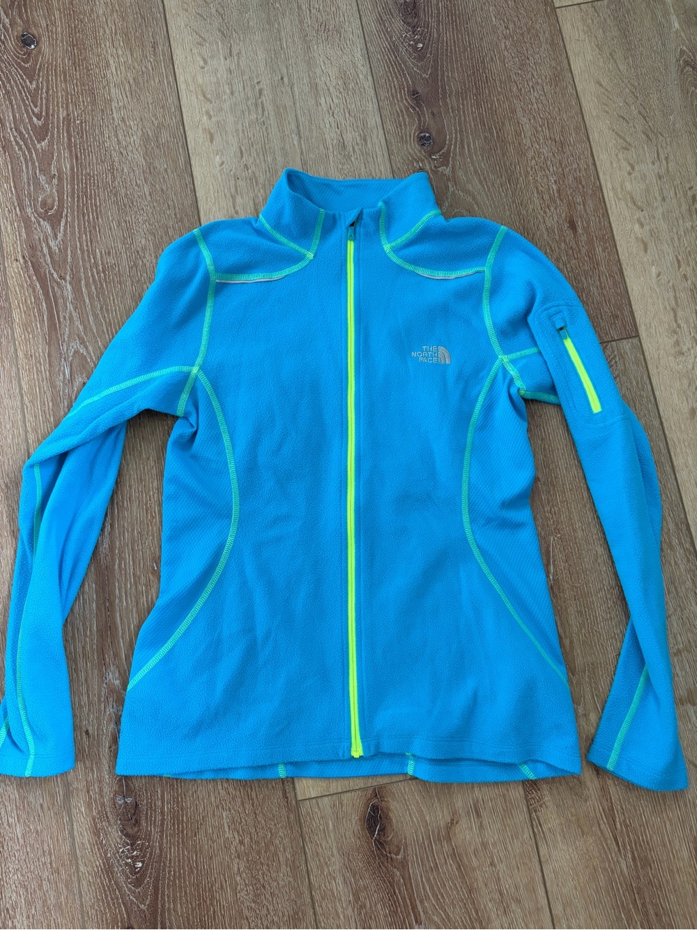 The North Face Women's Bright Blue Fleece Jacket with Neon Yellow Trim